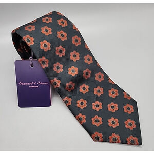 Seaward & Stearn London Neck Tie Black Red Floral English Silk 7784/266 Col. 2